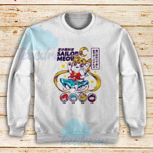 Sailor Moon Meow Sweatshirt Funny Sailor Cat Size S - 3XL